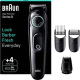 Braun Beard Trimmer BT3421 in Black and Vibrant Green with precision wheel and accessories