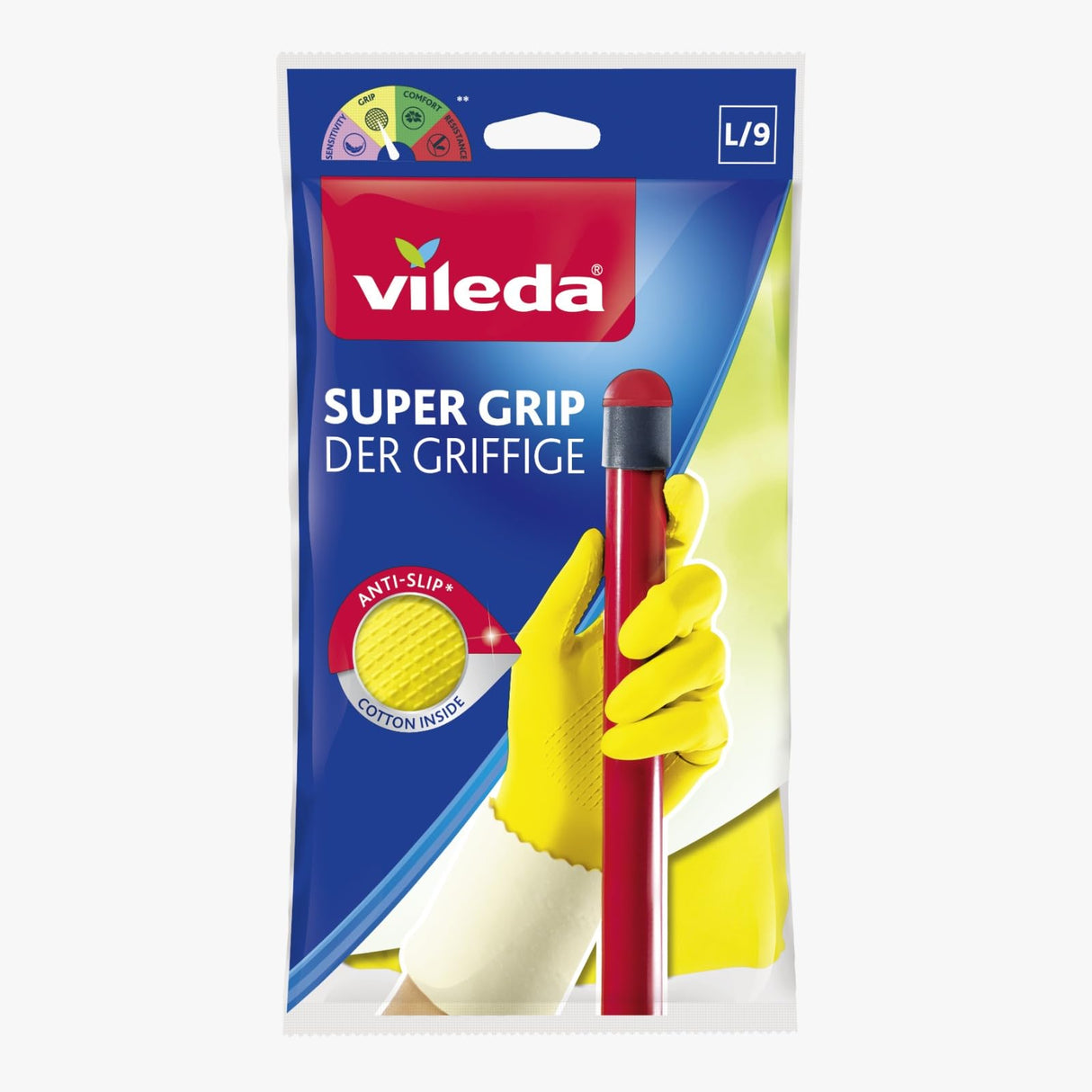 Vileda Super Grip Reusable Gloves in yellow, made of waterproof rubber latex, large size, designed for excellent grip and ...