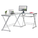 Techni Mobili L Shape Corner Desk with Clear Tempered Glass and Steel Frame