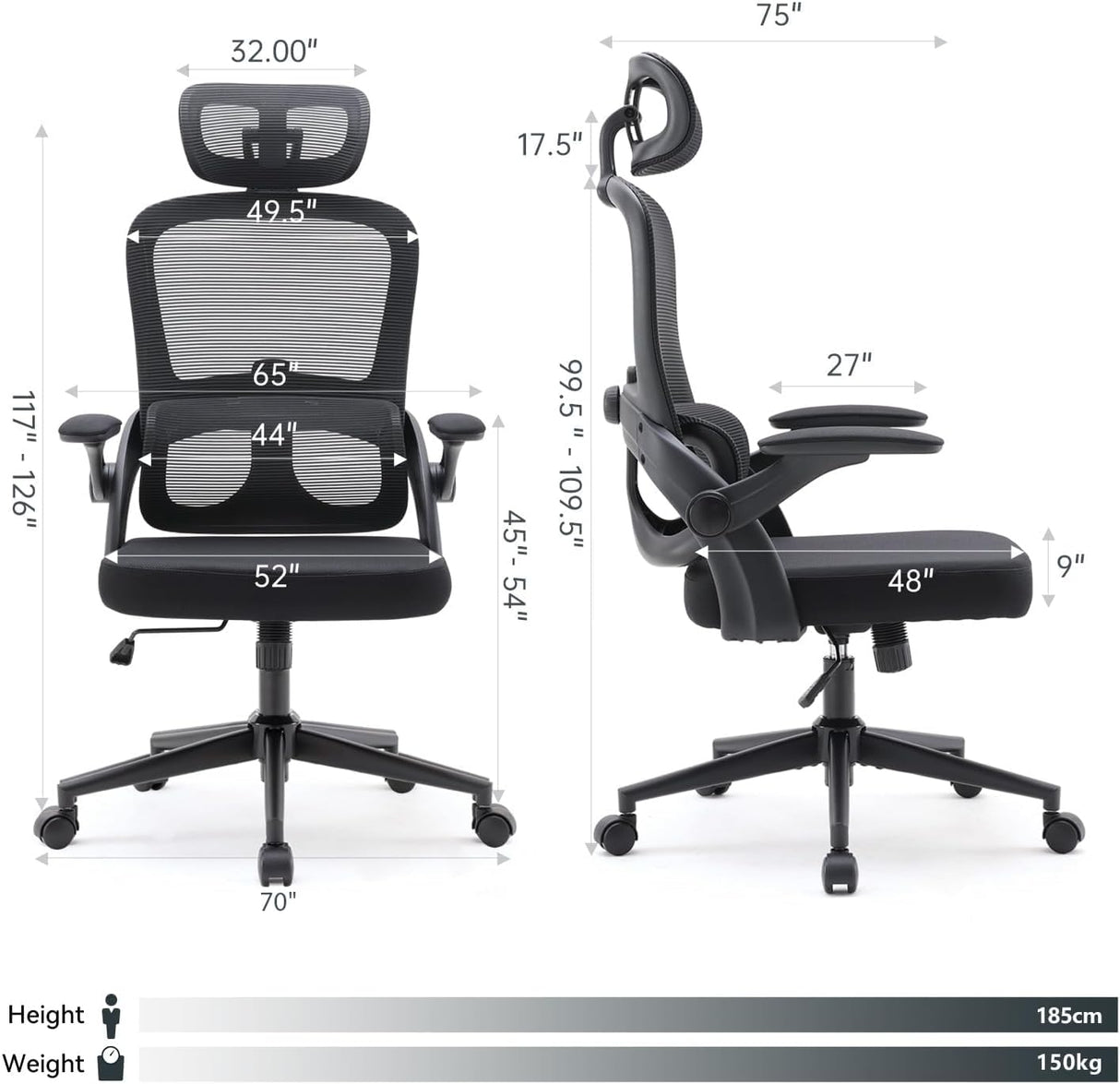 SIHOO M102C Ergonomic Office Chair - Black High Back with 3D Armrests and Lumbar Support
