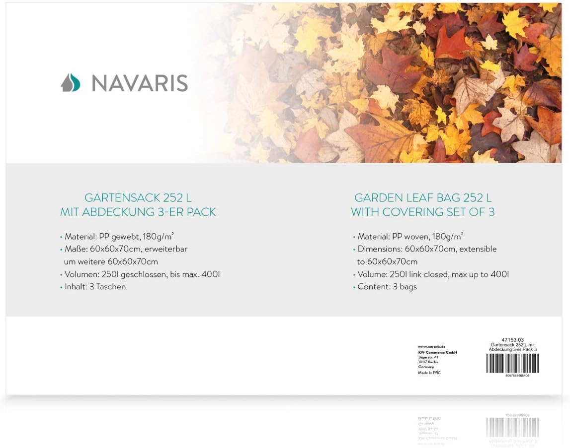 Navaris Reusable Garden Waste Bags - 66 Gallons, Pack of 3
