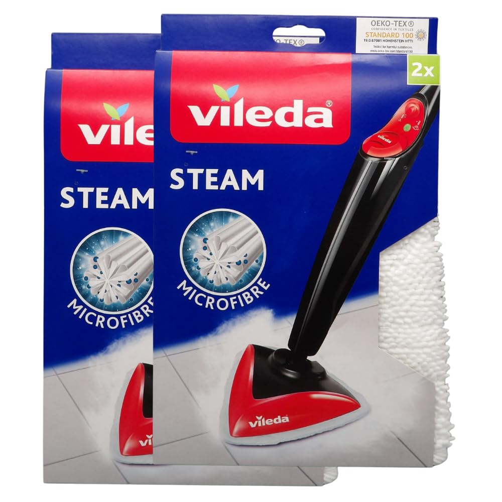 Vileda 3D microfibre steam cleaner cloths in a pack of 2, ideal for home cleaning.
