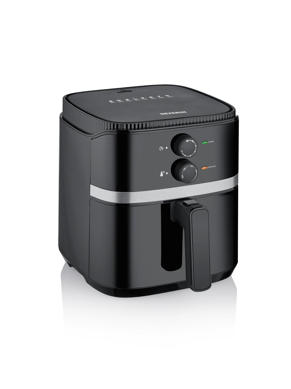 SEVERIN FR 2452 Hot Air Fryer in black and silver with non-stick basket