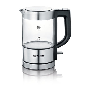 SEVERIN Mini Glass Kettle 0.5 L in stainless steel and black design