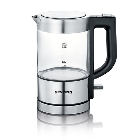 SEVERIN Mini Glass Kettle 0.5 L in stainless steel and black design