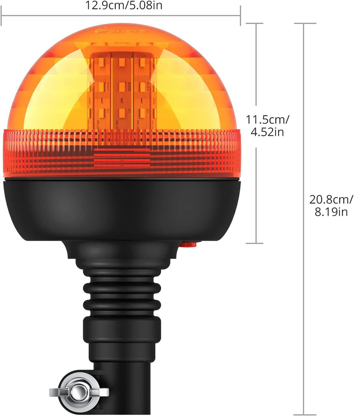 Justech 40 LED Amber Rotating Flash Warning Light - Flexible DIN Pole Mount