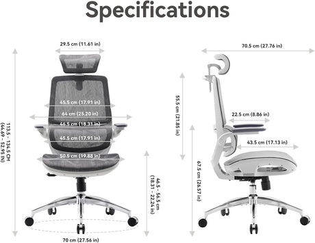 SIHOO M59AS Ergonomic Office Chair - Grey with 3D Flip-up Armrests