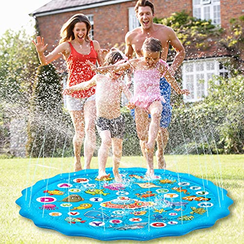 Paochocky Kids Splash Pad Sprinkler Play Mat - Fun Learning Water Toy