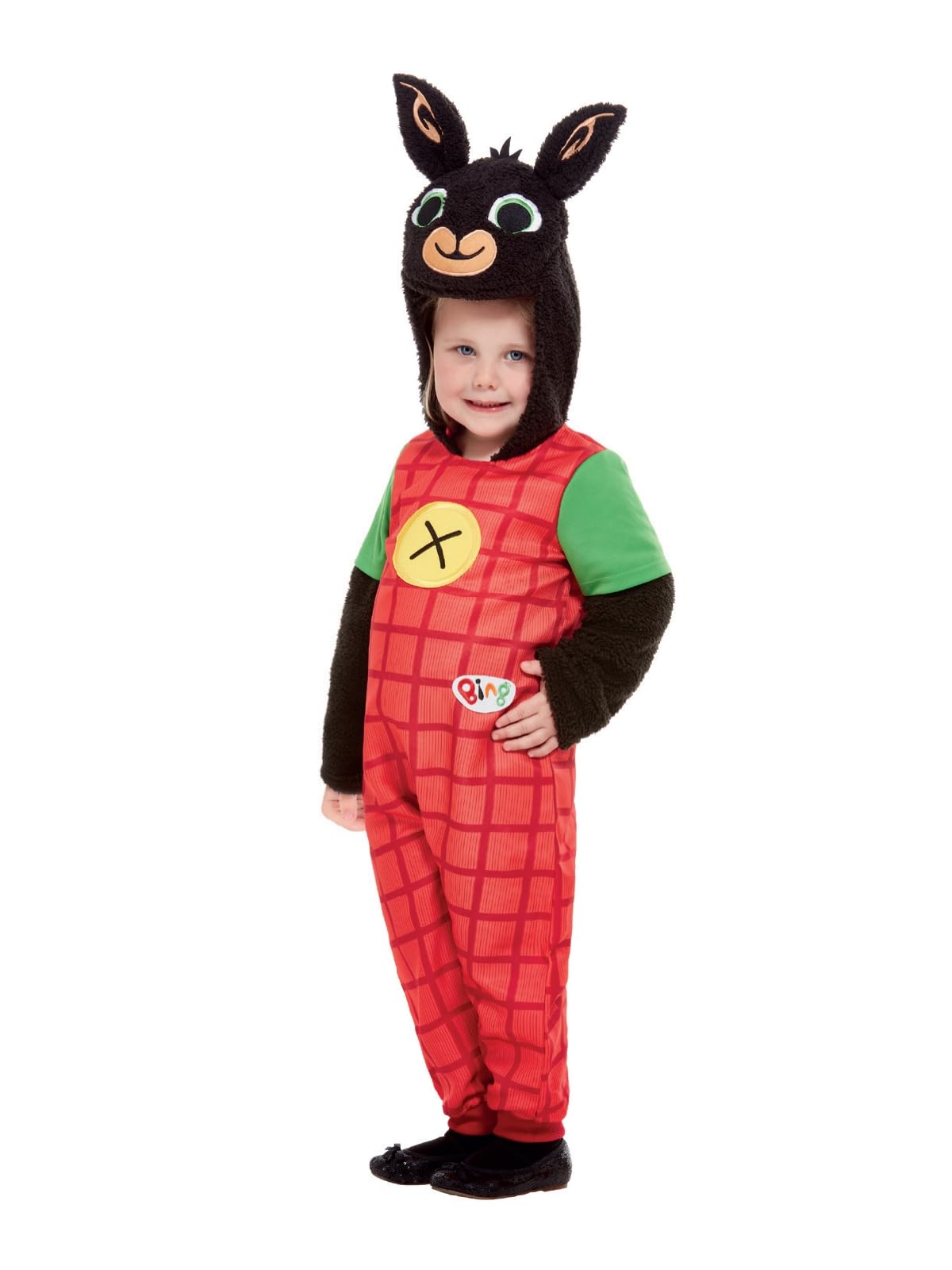 Smiffys Bing Deluxe Costume in red with hood, designed for children aged 3-4 years.