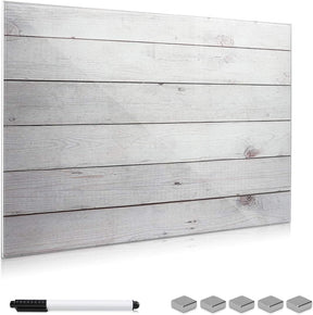 Navaris Magnetic Glass Memo Board - Wood Look Design