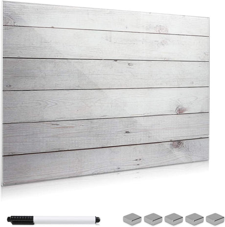 Navaris Magnetic Glass Memo Board - Wood Look Design