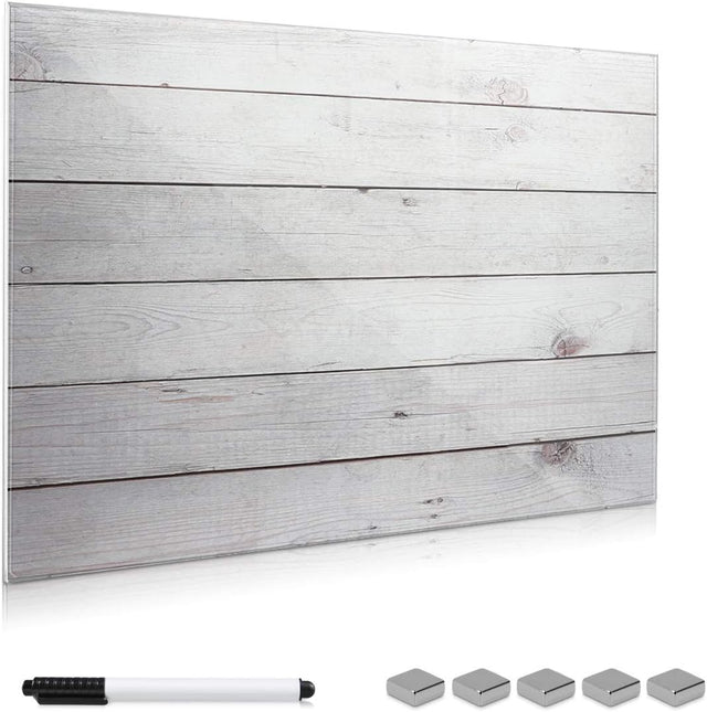 Navaris Magnetic Glass Memo Board - Wood Look Design