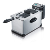 Severin FR 2431 Deep Fryer in stainless steel and black, showcasing its sleek design and features.