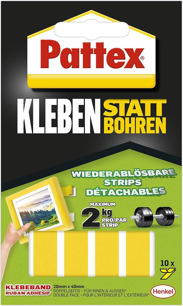 Pattex Gluing Instead of Drilling Adhesive Strips - Double-Sided, Yellow
