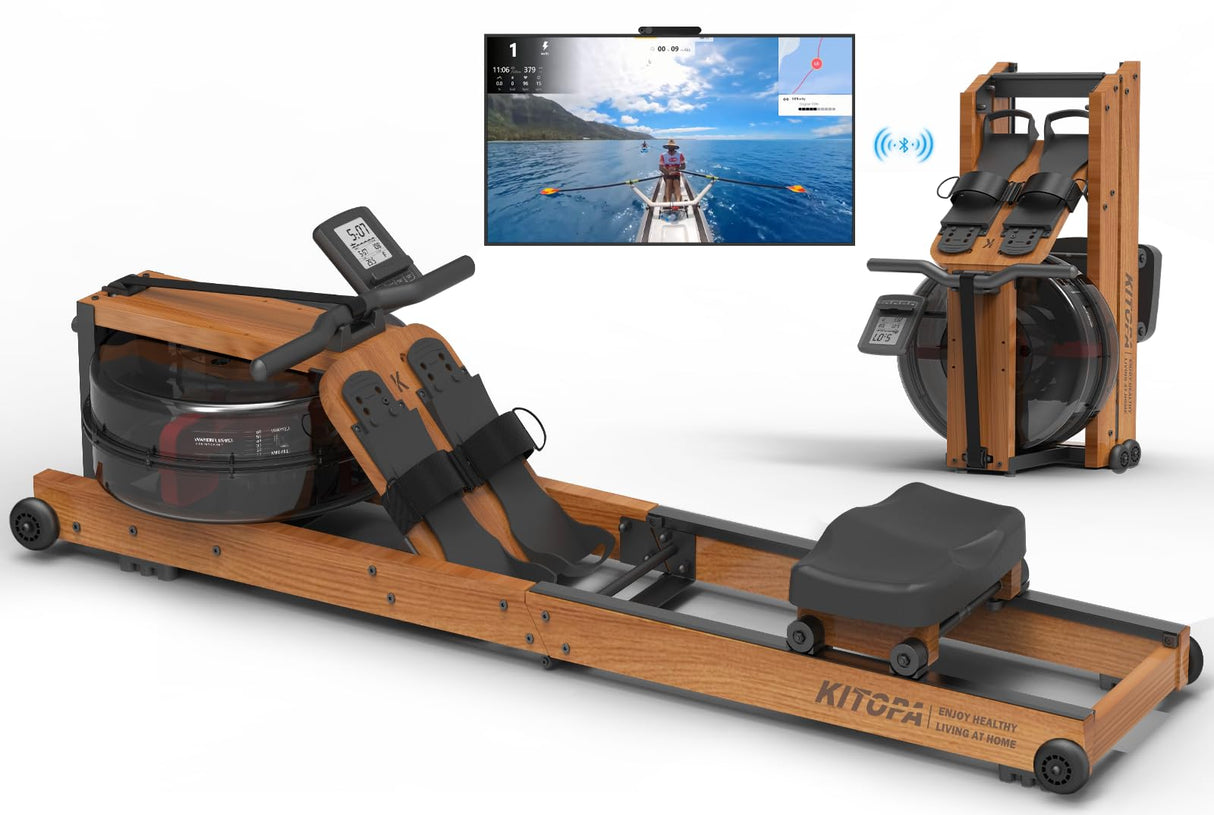 Kitopa Oak Wood Foldable Rowing Machine with Bluetooth Monitor