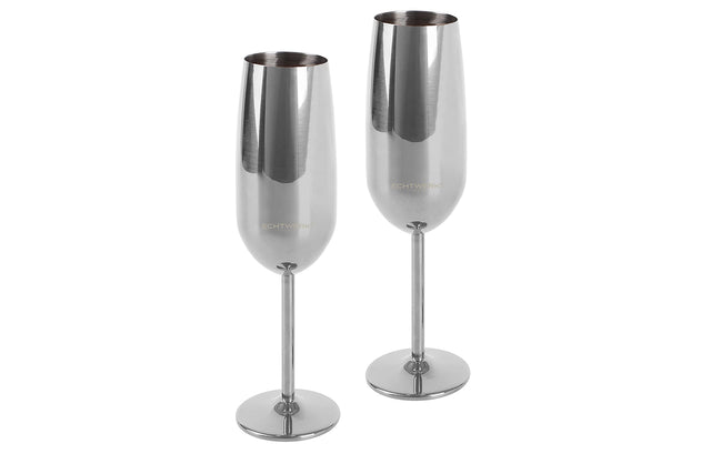 Set of 2 stylish stainless steel champagne glasses with a polished finish