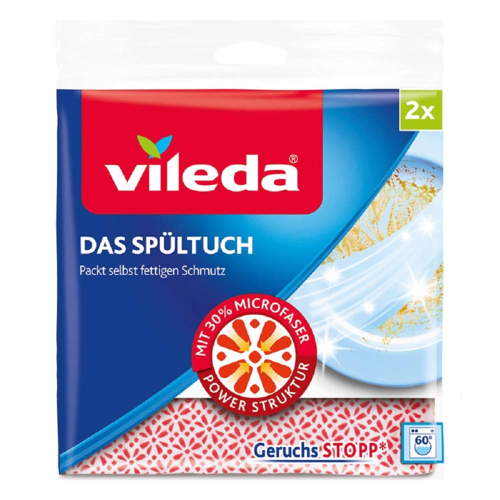 Vileda Dishcloth 34 x 34 cm, pack of 2, featuring microfibre for effective cleaning