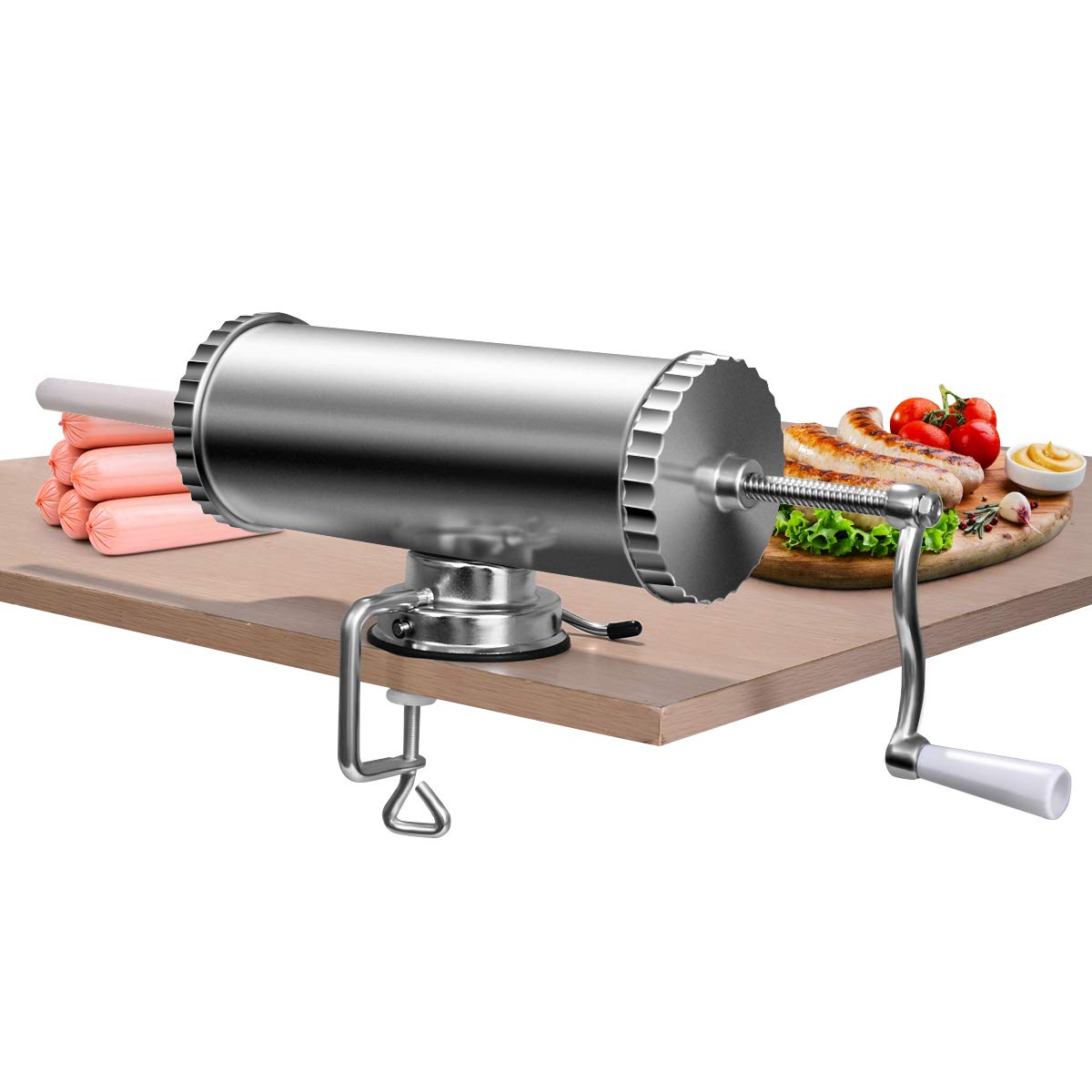 COSTWAY Manual Sausage Filler with Aluminium Alloy Construction and 3 Filling Tubes