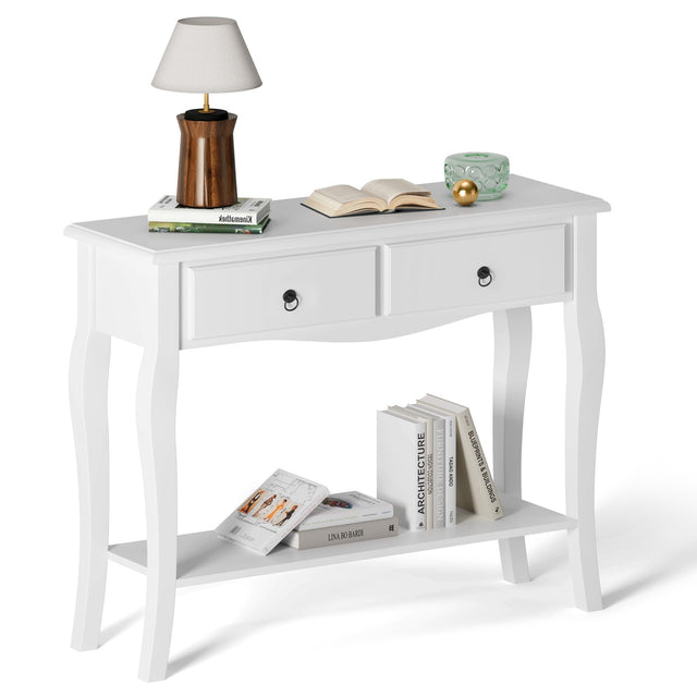 Modern coffee table with two wooden drawers, ideal for living room or hallway.