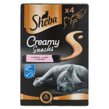 Sheba Creamy Salmon Snacks for Cats in a package, showcasing the creamy texture.