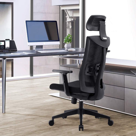Umi Ergonomic Mesh Office Chair - Black with adjustable headrest and lumbar support