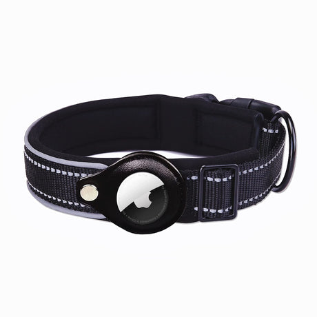 PPBond Reflective Dog Collar in Black with AirTag Holder and Safety Buckle