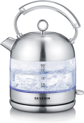Severin Retro Glass Stainless Steel Electric Kettle WK3459 - Glass and Stainless Steel