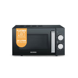 SEVERIN Microwave with Glass Base, Flatbed design in Black/Silver, suitable for large square tableware.