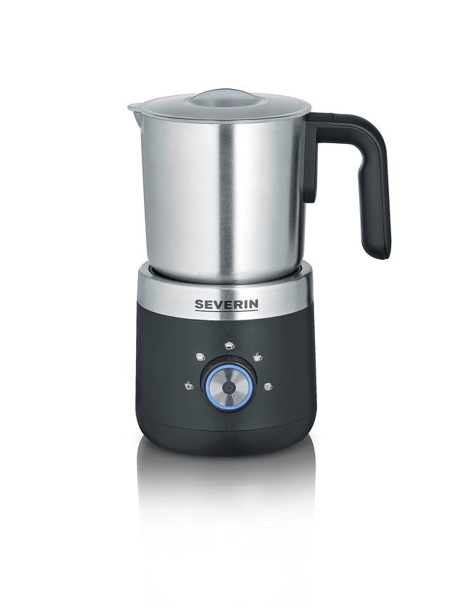 SEVERIN Electric Milk Frother in black and stainless steel design