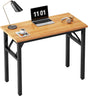 Need Folding Computer Desk - 31.5 Inch Teak Wood Top, Black Frame, No Assembly