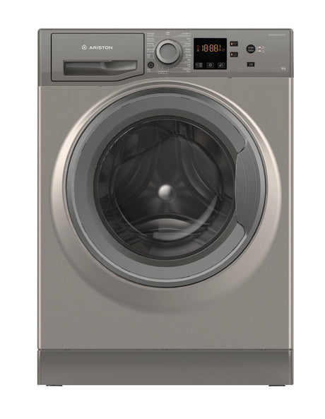 Ariston Premium Washer 8KG in silver with digital display and child lock features