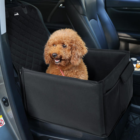 Pecute Dog Car Seat with reinforced side panels, designed for small and medium dogs, featuring pockets for storage.