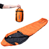 TAMBU OFRA Mummy Sleeping Bag in orange, compact and lightweight design