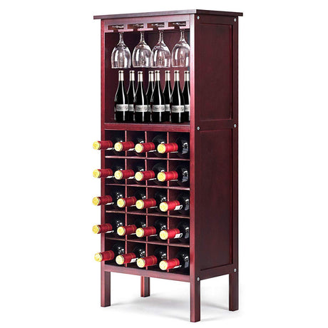 GOPLUS Wooden Wine Rack featuring 2 shelves and glass holders, elegantly designed for wine storage.