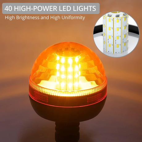 Justech 40 LED Amber Rotating Flash Warning Light - Flexible DIN Pole Mount