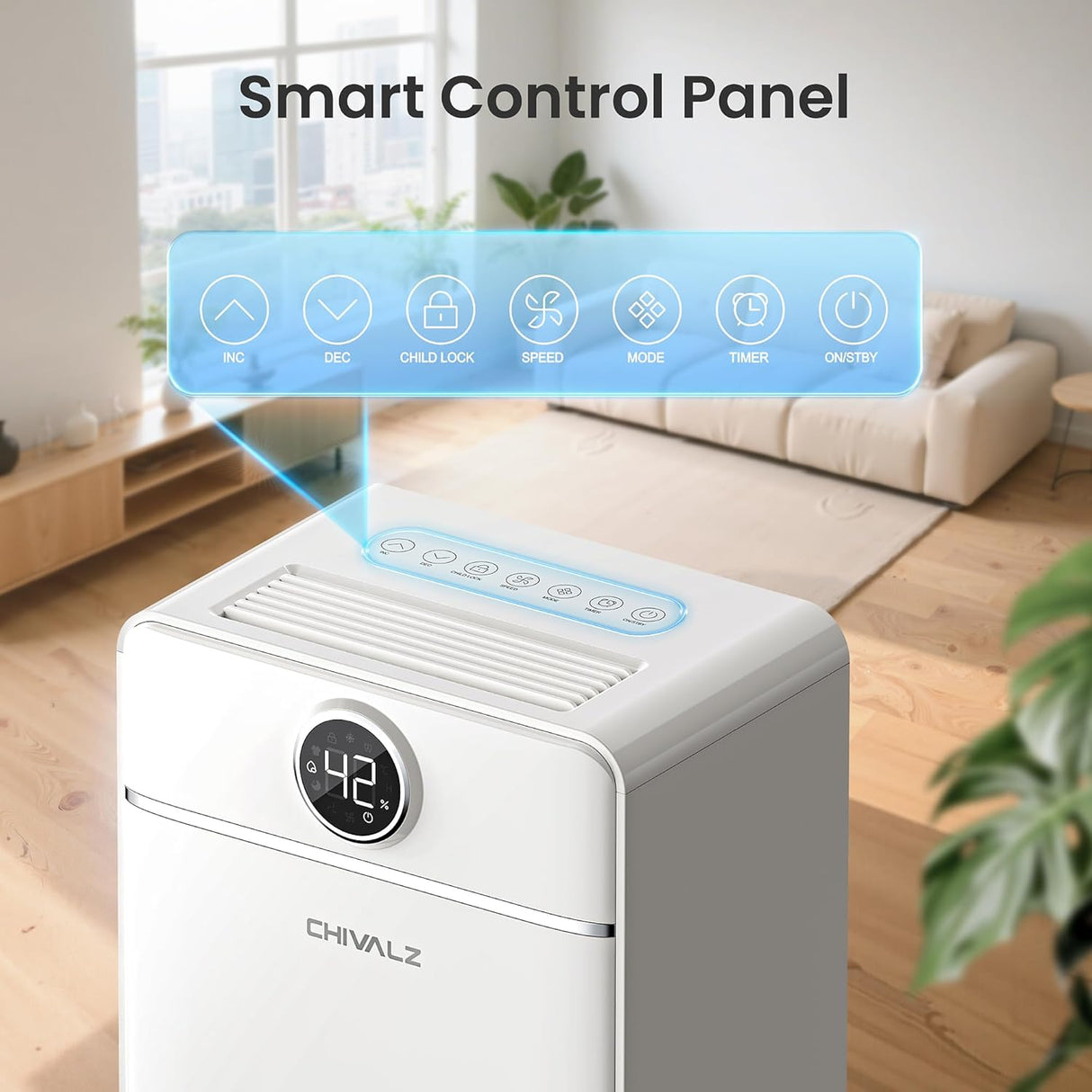 CHIVALZ 12L/24H Dehumidifiers for Home, Bedroom & Bathroom, LED Display and 24H Timer, Interior Dehumidifier with Automatic Defrosting, 2L Water Tank & Drainage Hose, White, 1 Pack+3 Modes