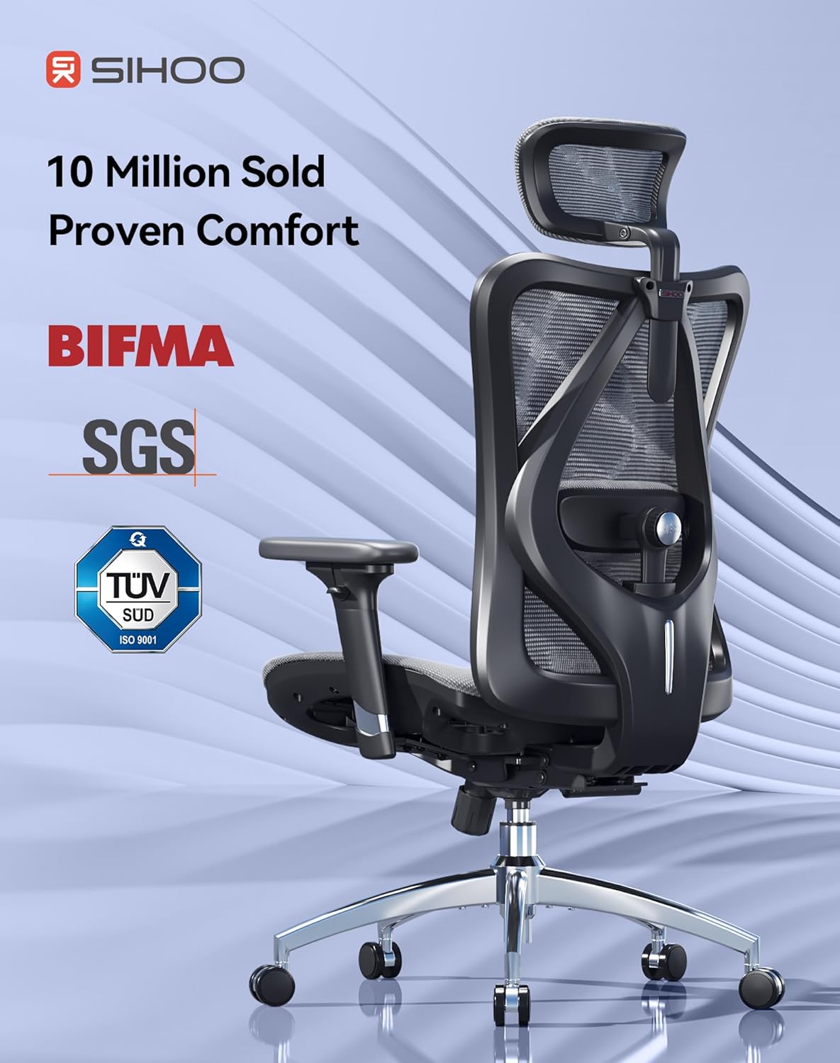 SIHOO M57 Ergonomic Mesh Office Chair - High Back with 3D Armrests and Lumbar Support
