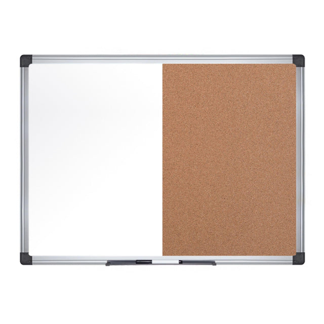 MasterVision Maya Combination Board with dry erase and cork surfaces in an aluminum frame