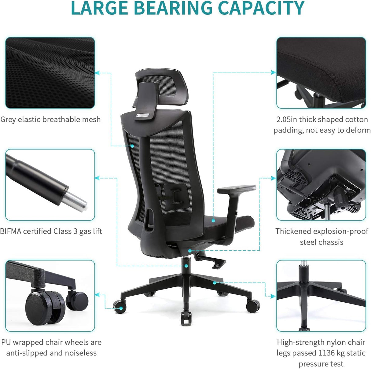 Umi Ergonomic Mesh Office Chair - Black with adjustable headrest and lumbar support