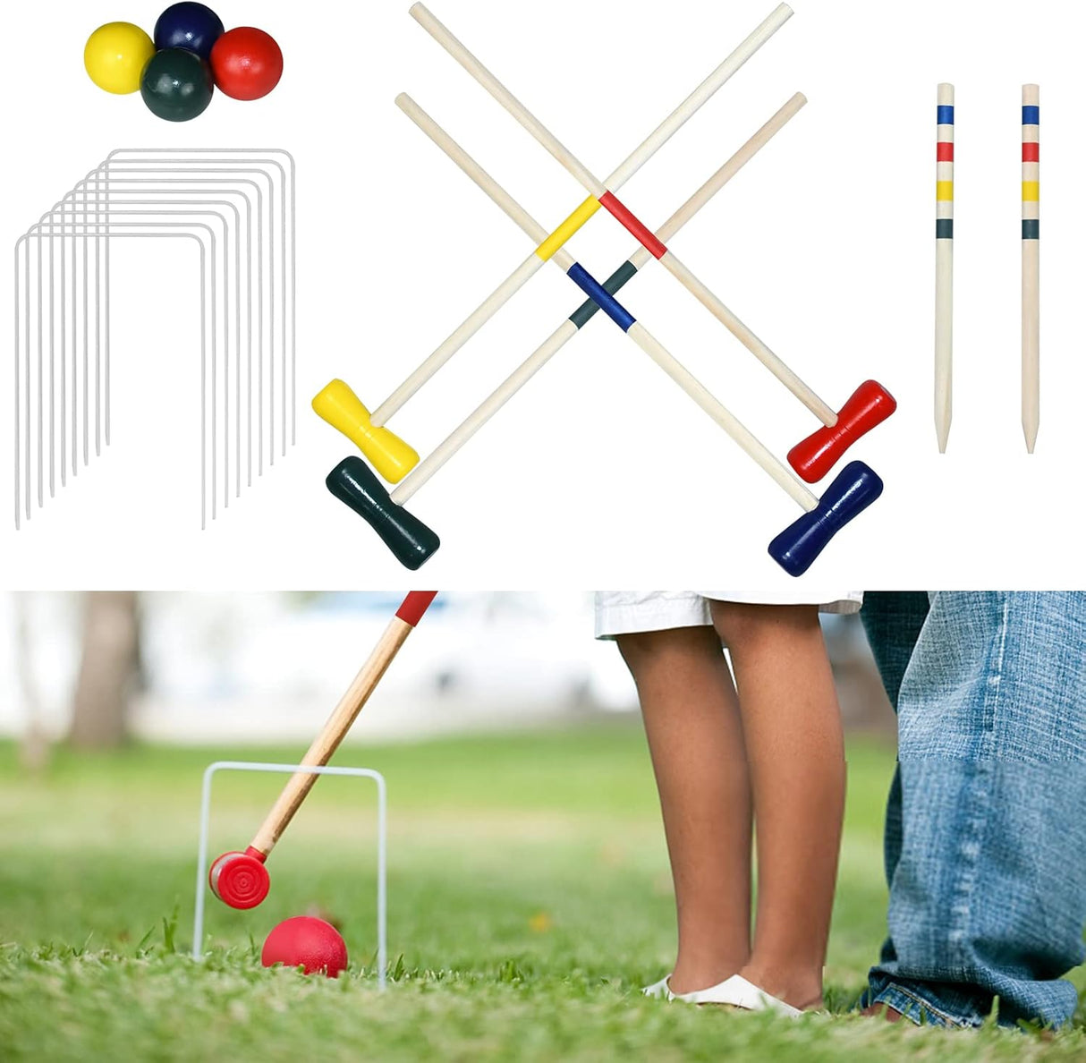 UISEBRT Croquet Set - Wooden Game for 4 Players