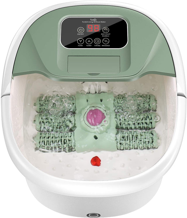 Turejo Foot Spa featuring 6 massage rollers, heat control, and pedicure kit