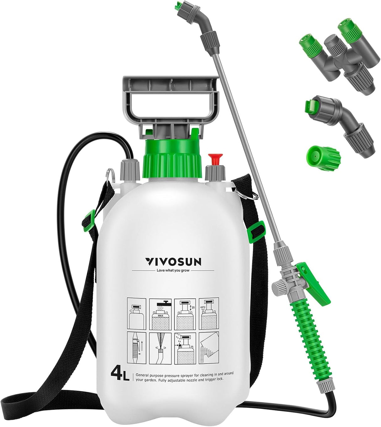 VIVOSUN 1 Gal/4L Pump Sprayer - 3 nozzles, 50 inch hose, pressure relief valve