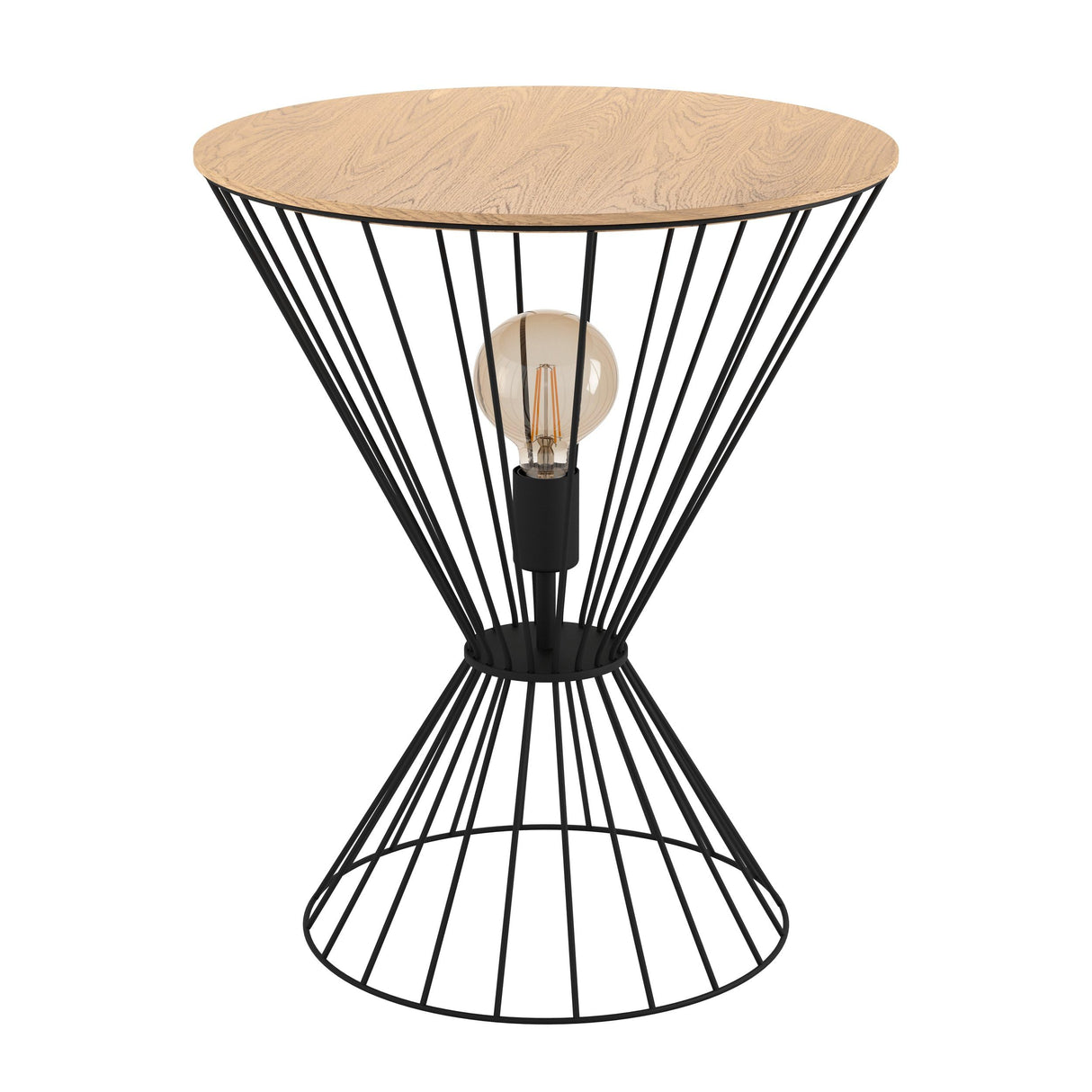 EGLO Desierto illuminated side table in black metal and brown wood, featuring a unique design and ambient lighting.