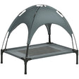 PawHut Elevated Dog Bed with Canopy in Grey, perfect for medium dogs, featuring a cot-style design and breathable fabric.