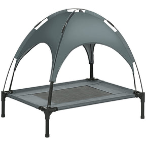 PawHut Elevated Dog Bed with Canopy in Grey, perfect for medium dogs, featuring a cot-style design and breathable fabric.