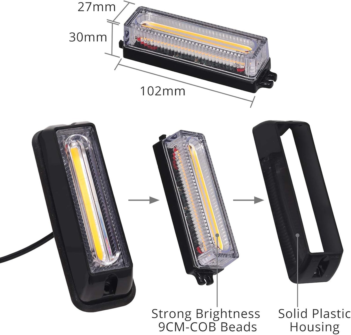 Justech 9CM COB Amber Strobe Flashing Hazard Warning Lights - Universal 12V 24V