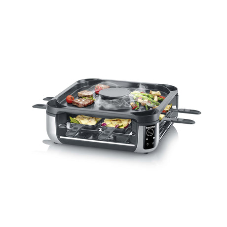 Severin S-Joy Sevento Raclette Grill in black with 8 pans and digital display