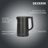 SEVERIN Cool-Touch Double-Walled Kettle - 1.7L Black with LED Temperature Feedback