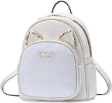 Alessia Cara Mini Cartoon Cat Ears Backpack - White PU Leather with Sequin Decoration