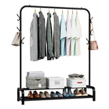 LOEFME black clothes rail with double base and side hooks for hats and bags